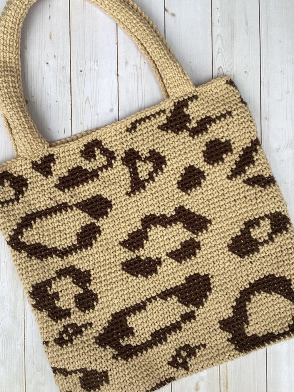 Handmade Crocheted Leopard Print Tote Bag